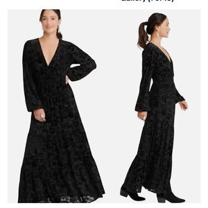 New Knox Rose Women’s Maxi Dress Medium Black Velvet Burnout Gothic Whimsigoth